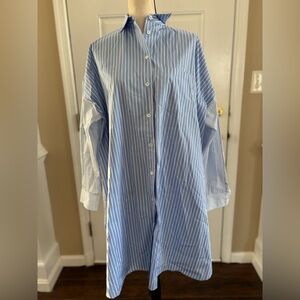 Maison Kitsuné blue stripe shirt dress sz 36 NWT